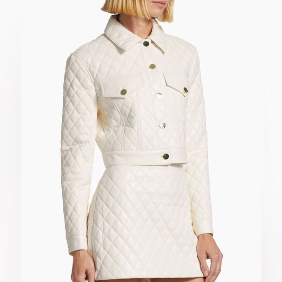 Alice + Olivia Chloe Quilted Faux Leather Jacket szie L - Picture 1 of 14